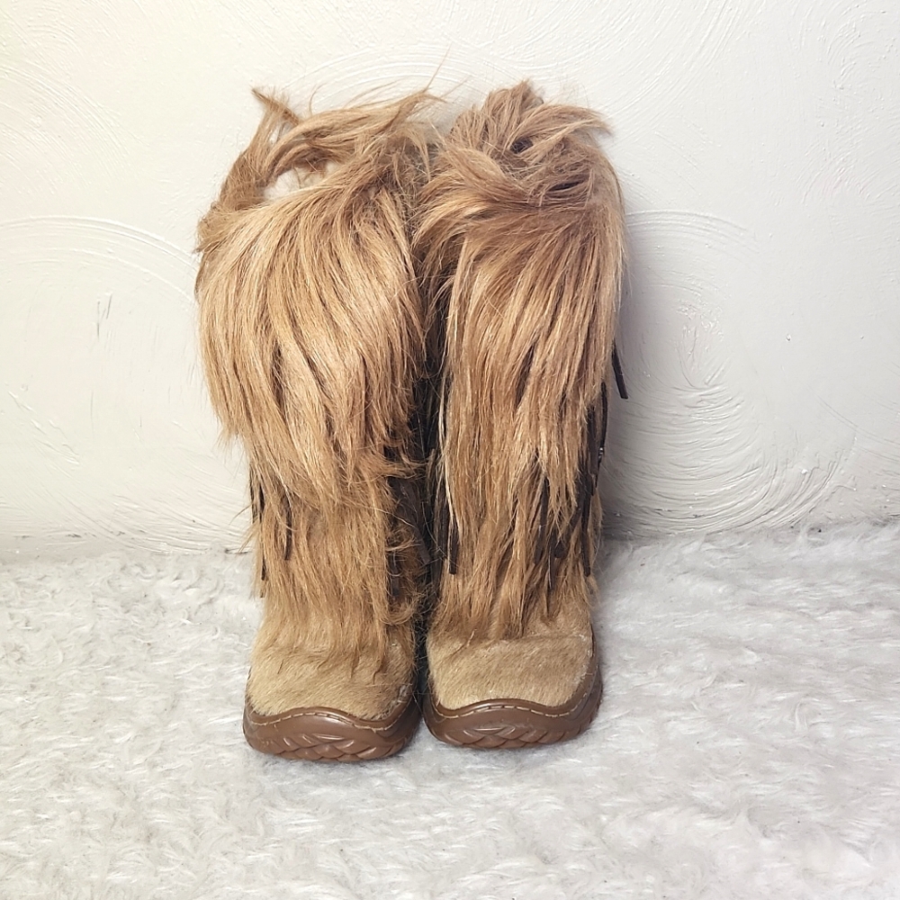 WINNA Italian Apres Ski Snow Boots, Yeti Style, Goat Hair Trim tan 38 - 8